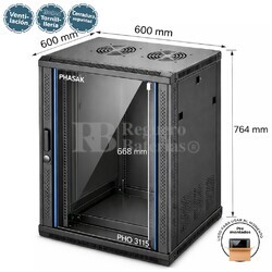 Armario Rack 15U 600x600 mm | Mural Phasak Pro PHO 3115